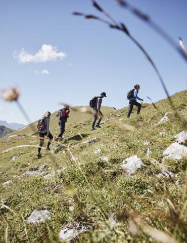 Wandergruppen am Stanser Joch im Sommer 