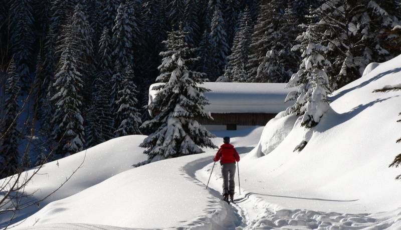 Frau bei Skitour in den Bergen